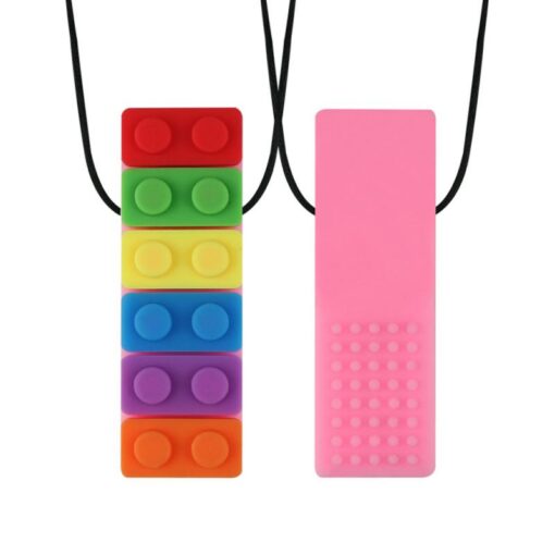 1 Pc Baby Rainbow Teether Necklace Silicone Teethers Brick Sensory Chew Topper Eco friendly Silicone Biting 3