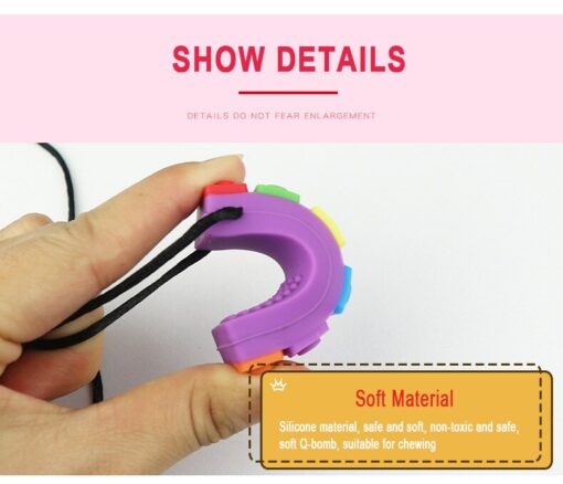 1 Pc Baby Rainbow Teether Necklace Silicone Teethers Brick Sensory Chew Topper Eco friendly Silicone Biting 5