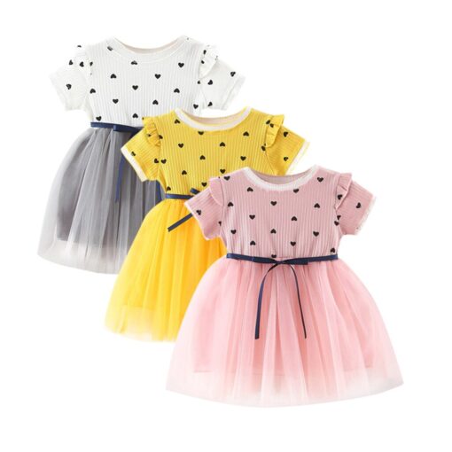 2020 New Fashion new arrival Toddler Baby Girls Ruched Patchwork Dot Tulle Skirt Party Princess Dress
