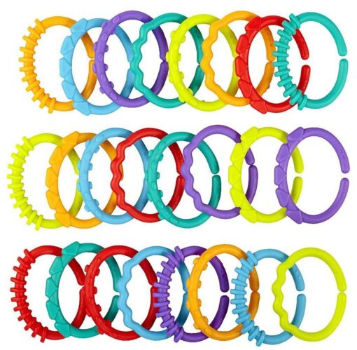 24Pcs Set Cute Colorful Rings Baby Teether Toy Crib Bed Stroller Hanging Rattles Toy Decoration Educational