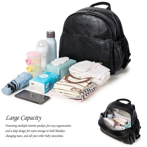 Fashion Maternity Nappy Changing Bag for Mother Black Large Capacity Fashion Diaper Bag with 2 Straps 2
