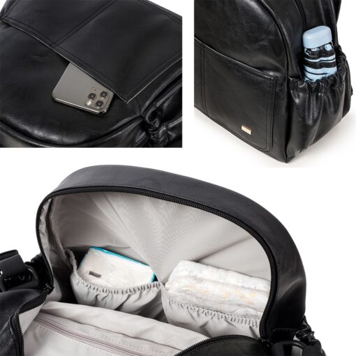 Fashion Maternity Nappy Changing Bag for Mother Black Large Capacity Fashion Diaper Bag with 2 Straps 4