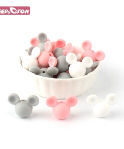 Keep Grow 10pcs lot Mickey Silicone Beads Baby Teether Toy Soft Chew Teething BPA Free DIY