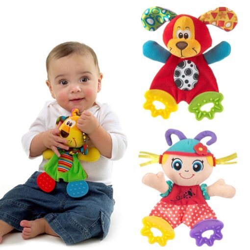 Newborn Baby Cute Playmate Plush Doll Toys Kids Cartoon Animals Hand Bells Rattles Toy Baby Teether