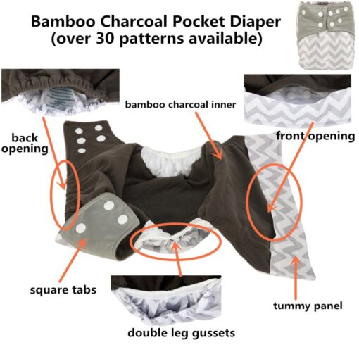 Sigzagor Charcoal Bamboo Baby Cloth Diaper Nappy Washable Reusable Double Gusset Square Tabs 44 Choice 3