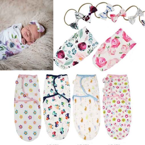 Soft Cotton Infant Swaddle Muslin Blanket Newborn Baby Wrap Swaddling Blanket Sleeping Bag Headband Outfits Set