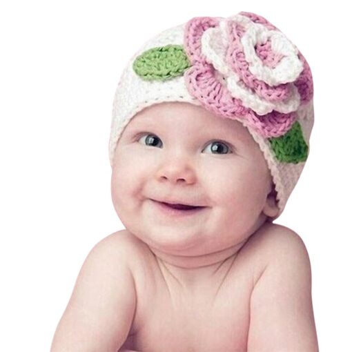 Turban Hat Baby Flower Knitted Cap Infant Girls Boys Winter Hats for Princess Party Toddler Knit 3