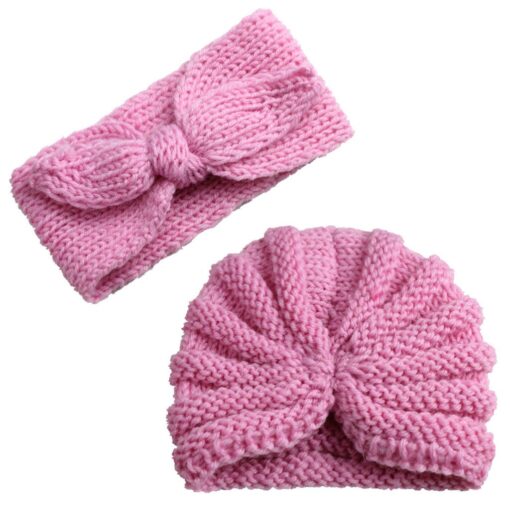 Winter Solid Hat Baby Newborn Baby Boy Girl Knitted Turban Hat Hair Band Beanie Headwear Cap 3