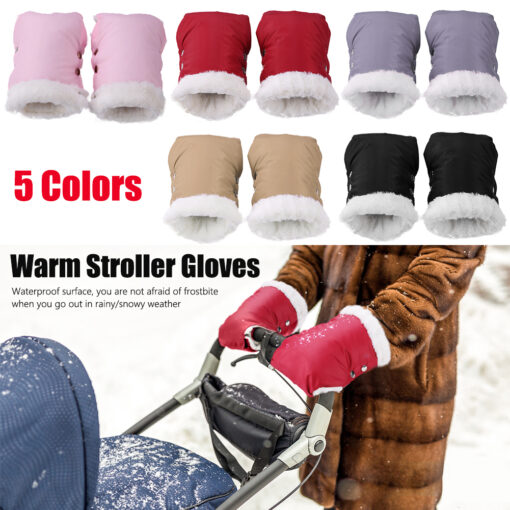 1 Pair Winter Warm Stroller Gloves Waterproof Windproof Baby Cart Pram Fleece Hand Muff Mittens Pushchair 1