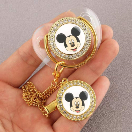 1 Set 0 12 Months Baby Pacifier Disney Mickey Mouse Cartoon Printing Transparent Luxury Golden 6