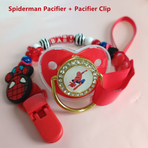 1 Set Spiderman Pacifier Clip Pacifier Bling Pacifier Holder Bath Gift BPA Free Silicone Baby scaled