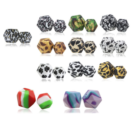 10pcs Leopard Print Silicone Beads 12mm 15mm 14mm Food Grade DIY Chewable Rodent Round Ball Hexagon 1