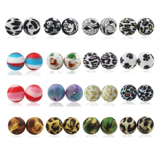 10pcs Leopard Print Silicone Beads 12mm 15mm 14mm Food Grade DIY Chewable Rodent Round Ball Hexagon 2
