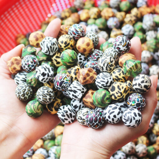 10pcs Leopard Print Silicone Beads 12mm 15mm 14mm Food Grade DIY Chewable Rodent Round Ball Hexagon 3 scaled