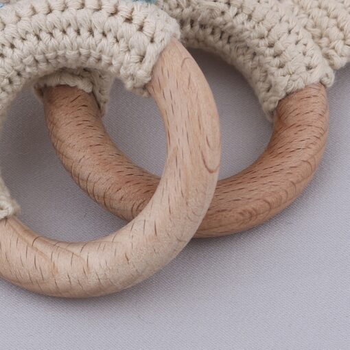 1Pc or 2Pcs Set BPA Free Crochet Dinosaur Baby Teether Rattle Safe Beech Wooden Teether Ring 3