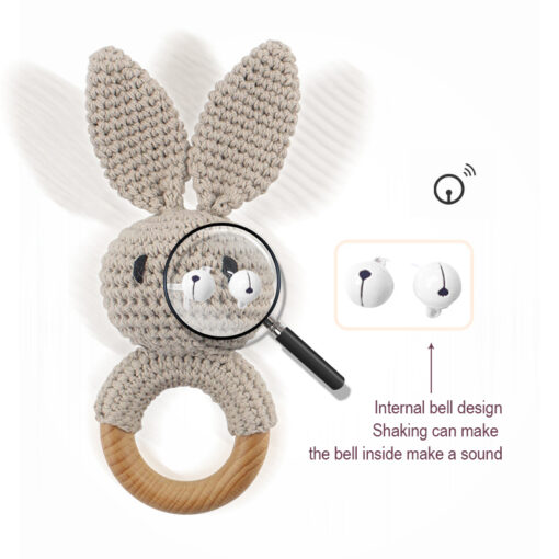 1Set Crochet Bunny Baby Teether Rattle Safe Beech Wooden Teether Ring Pacifier Clip Chain Set Newborn 2