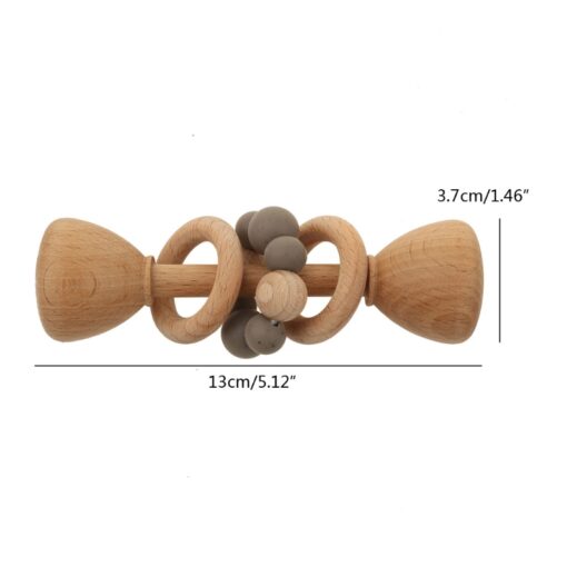 1pc Baby Teether Wooden Music Rattle BPA Free Wooden Gym Ring Rodent Silicone Beads Newborn Educational 5