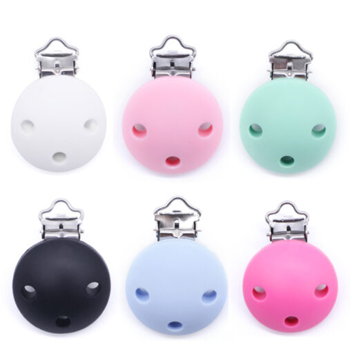 1pc New Round Shaped Pacifier Clip Silicone Bead Baby Teether wooden teething Accessories Clip Nipple Clasps 5