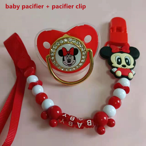 2 Sets New Hot Sale Disney Red Minnie Mouse Baby Pacifier with Clip Silicone Fake 1