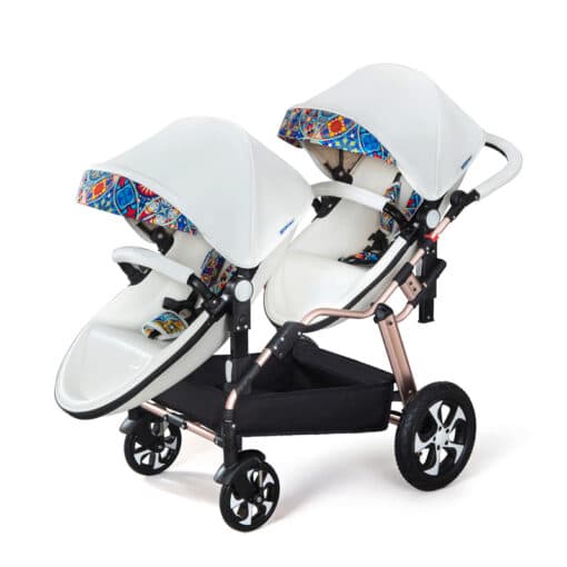 2022 New Twin baby strollers Eggshel Double baby strollers Luxury leather baby carriage portable Folding Double 1