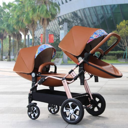 2022 New Twin baby strollers Eggshel Double baby strollers Luxury leather baby carriage portable Folding Double 2