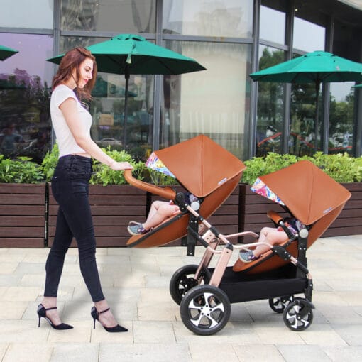 2022 New Twin baby strollers Eggshel Double baby strollers Luxury leather baby carriage portable Folding Double 3