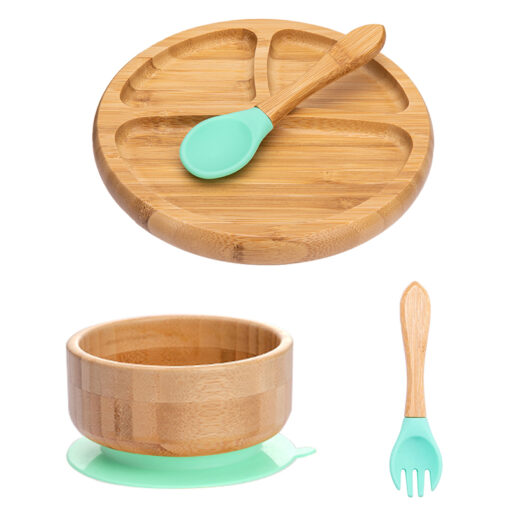 4Pcs Set Children s Tableware Baby Feeding Bowl Plate Fork Spoon Cartoon Bamboo Tableware BPA Free