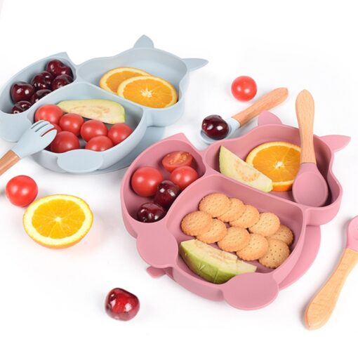 5 PCS Silicone Baby Eating Plate Food Grade Safety Baby Feeding Plate BPA Free Smile Face 2