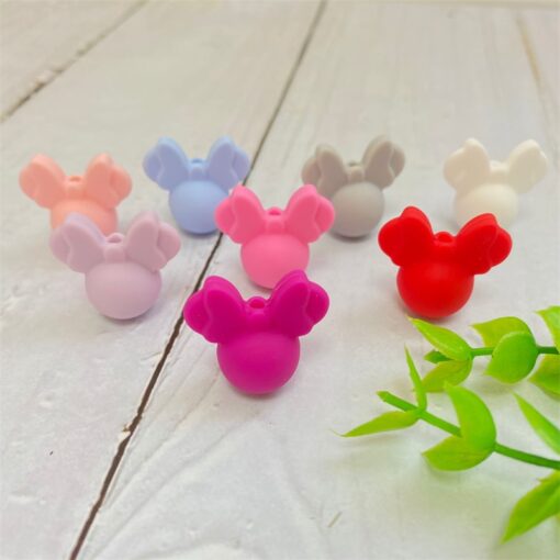 50 100pcs Minnie shape Silicone Beads Baby Teether Food Grade Cartoon Mouse Chew Necklace Bracelet Bangle