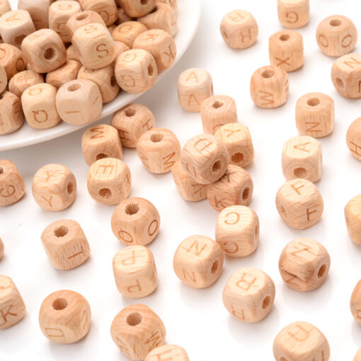 50Pcs Lot 10mm Letter Wood Beads Square Beech Alphabet Spacer Beads For Jewelry Making Diy Necklace 3