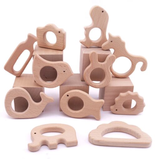 7pc Baby Wooden Teether Beech Pacifier Pendant BPA Free Wood Teether Rodent Animal Teething Necklace Children