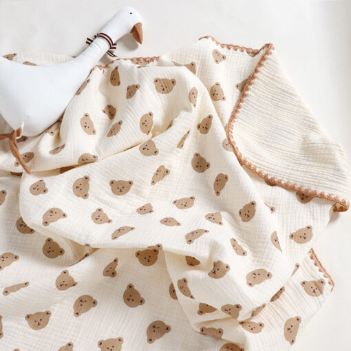 Baby Blanket Muslin Swaddle Wrap 4 Layers Cotton Cartoon Bear Print Receiving Blanket Infants Newborn Sleepsack 3