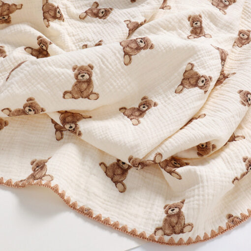 Baby Blanket Muslin Swaddle Wrap 4 Layers Cotton Cartoon Bear Print Receiving Blanket Infants Newborn Sleepsack 4