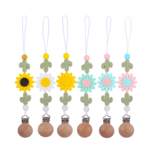 Baby Infant Toddler Dummy Pacifier Silicone Cactus Sunflower Soother Nipple Clip Chain Holder Strap Chew Toy 1