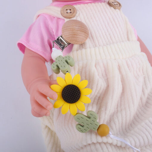 Baby Infant Toddler Dummy Pacifier Silicone Cactus Sunflower Soother Nipple Clip Chain Holder Strap Chew Toy 4