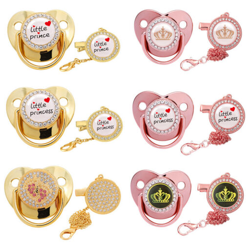 Baby Luxury Pacifier with Pacifier Clip Silicone BPA Free Infant Nipple for Newborn Baby Shower Gold