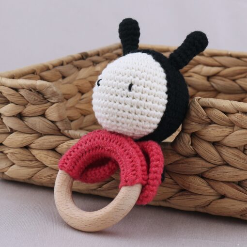 Baby Rattles DIY Crochet Cartoon Lion Fox Doll Hand Bell Carved Wooden Ring Teething Toys Newborn 3