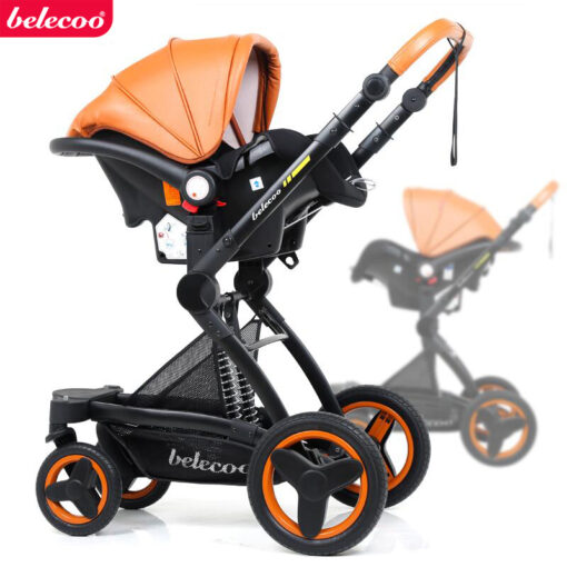 Belecoo baby stroller 2 in 1 3 in 1 High landscape stollers Eco Leather Shock Absorber 3