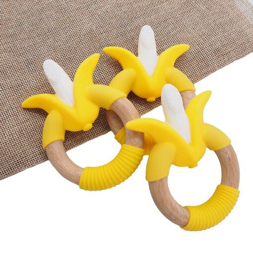 Chenkai 10PCS Rabbit Banana Silicone Wooden Teether Baby Teether For DIY Baby Nursing Chewing Teether Chain 3