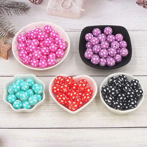 Chenkai 50PCS 15mm Red Ball Print Silicone Beads Baby Round Shaped Bead Teething BPA Free DIY 2