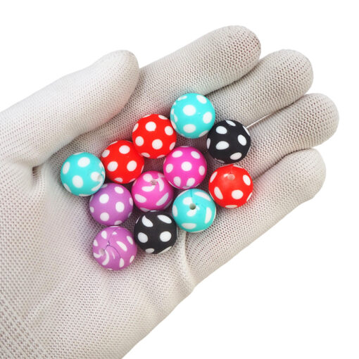 Chenkai 50PCS 15mm Red Ball Print Silicone Beads Baby Round Shaped Bead Teething BPA Free DIY 3