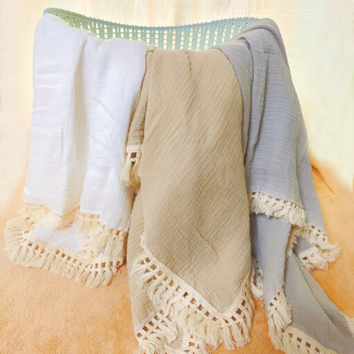 Cotton Muslin Swaddle Blankets for Newborn Baby Tassel Receiving Blanket New Born Swaddle Wrap Infant Sleeping 2