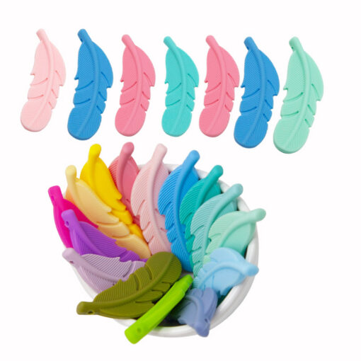 Cute idea 10pcs Feather Silicone Beads Baby Teether BPA Free Handmade Chewable Sensory Pacifier Clip Jewelry