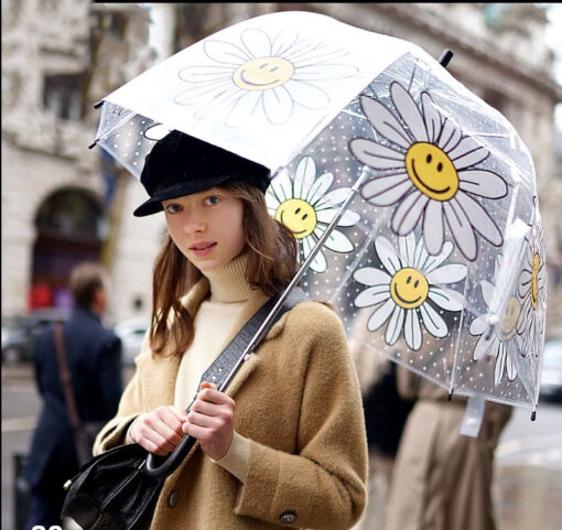 Daisy Printing Child Umbrella Arched Lightweight Fiber Transparent Outdoor Kids Umbrella Go Out Rainproof Tool Baby 5