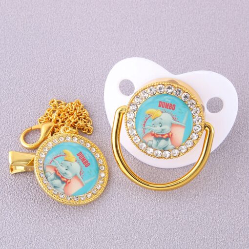 Disney Dumbo Baby Pacifier with Chain Clip Newborn BPA Free Bling Infant Dummy Nipple Soother 2
