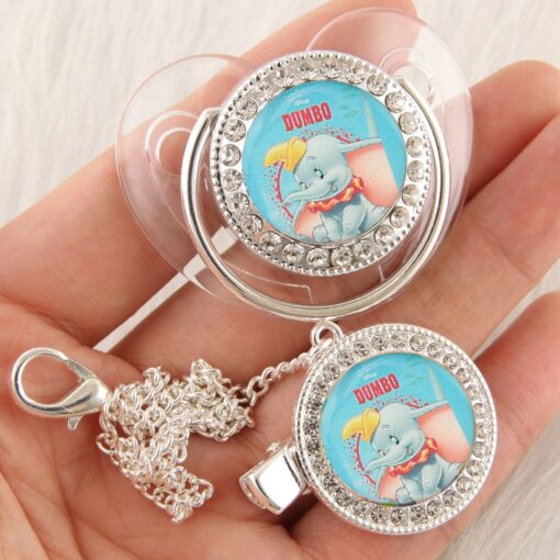 Disney Dumbo Baby Pacifier with Chain Clip Newborn BPA Free Bling Infant Dummy Nipple Soother 3