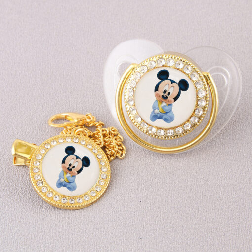 Disney Mickey Mouse Image Baby Pacifier With Clip Food Grade Silicone Orthodontic Dummy Nipple Infant Soother 2