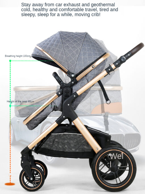 High Landscape Baby Stroller 4 in 1 Pushchair With Car Seat Light Carriage Foldable Shock Absorber 4