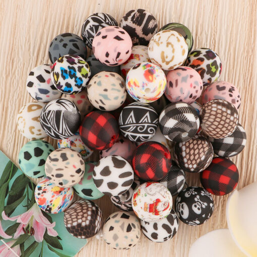 Kovict 10Pcs Leopard Silicone Beads 15mm Baby Round Printed Beads DIY Pacifier Chain Bracelet Necklace Jewelry