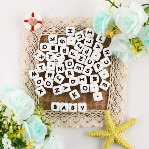 Kovict 12mm 500Pcs Silicone Letters Beads Baby Name English Alphabe Beads Food Grade Silicone Chewing Beads 2